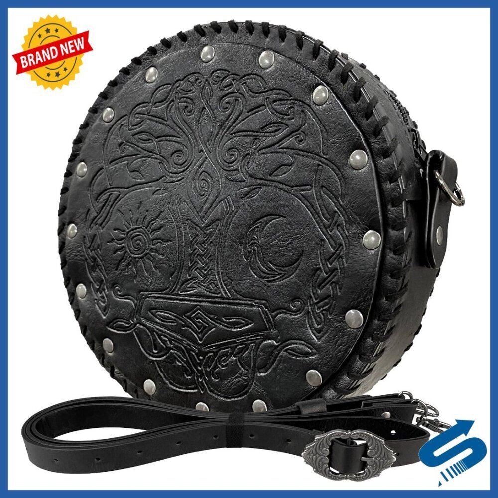 Viking Embossed Crossbody Bag Faux Leather Medieval Cosplay Adjustable Belt Bag